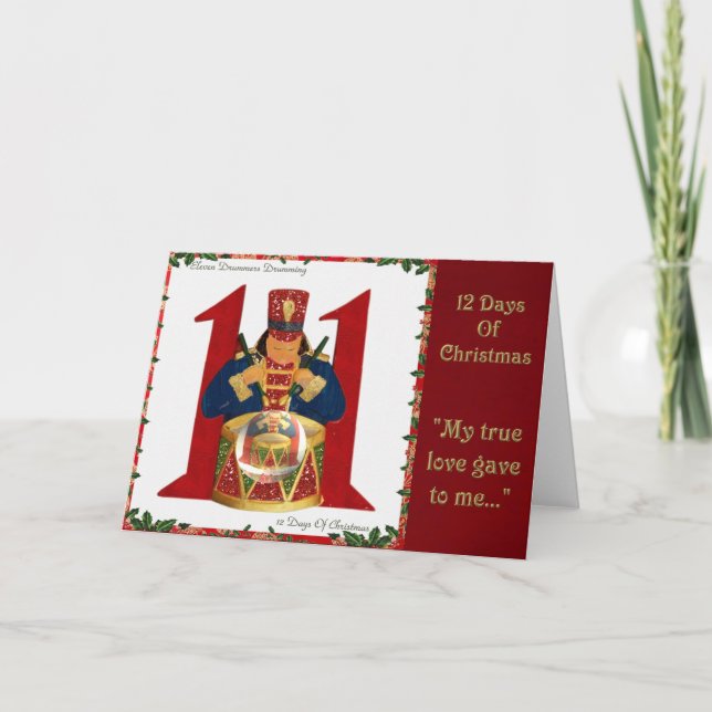 12 Days of Christmas Eleven Drummers Drumming Holiday Card (Front)