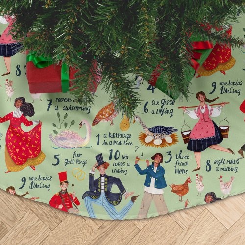 12 Days of Christmas green Brushed Polyester Tree Skirt