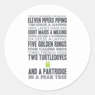 12 Days of Christmas   green Classic Round Sticker
