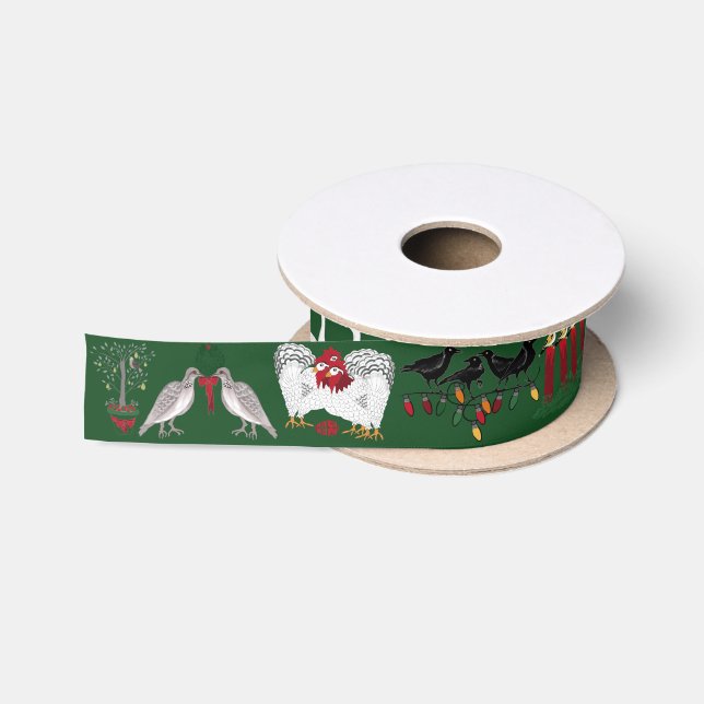 12 Days of Christmas Holiday Green Satin Ribbon (Spool)