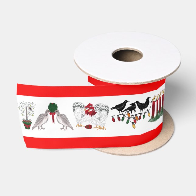 12 Days of Christmas Holiday in Red Satin Ribbon (Spool)