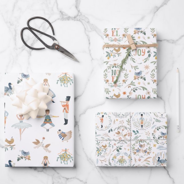 12 Days of Christmas Holiday Pattern Wrapping Paper Sheets (Front)