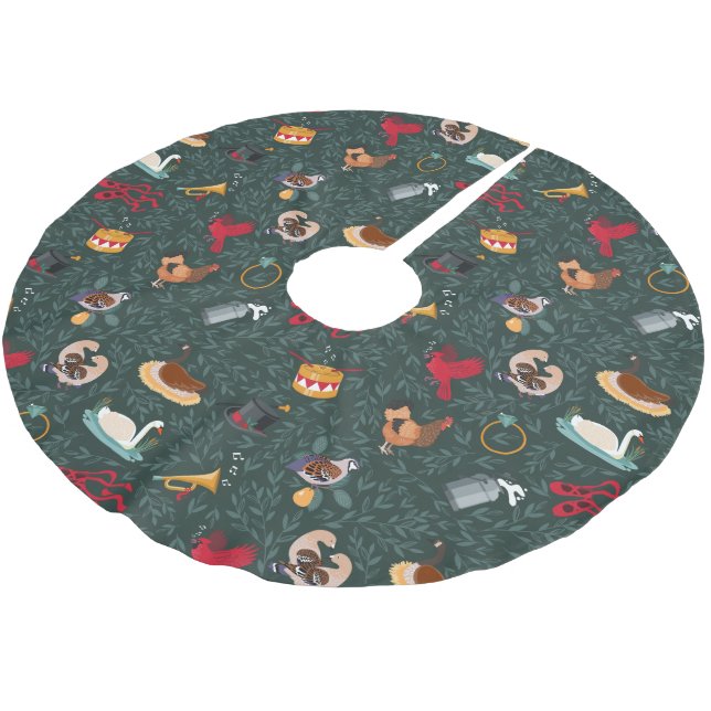 12 Days of Christmas Holiday Wrapping Paper Brushed Polyester Tree Skirt (Angled)