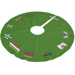 12 Days of Christmas in a Circle of Red and Green Brushed Polyester Tree Skirt