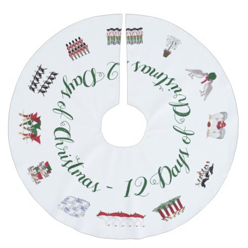 12 Days of Christmas in a Circle of Red and Green Brushed Polyester Tree Skirt