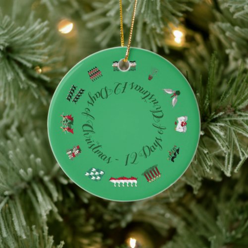 12 Days of Christmas in a Circle of Red and Green  Ceramic Ornament