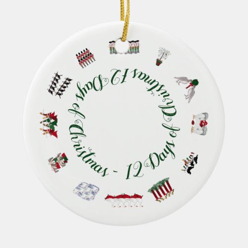 12 Days of Christmas in a Circle of Red and Green Ceramic Ornament