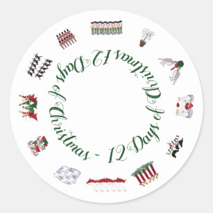 Christmas Vintage 12 Days of Christmas Labels Stickers Laminated