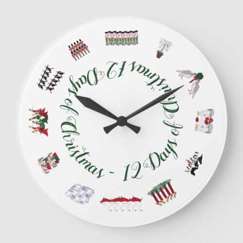 12 Days of Christmas in a Circle of Red and Green Large Clock