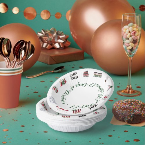 12 Days of Christmas in a Circle of Red and Green Paper Bowls