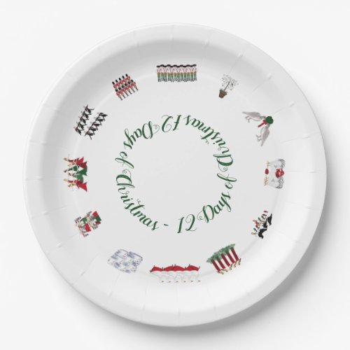 12 Days of Christmas in a Circle of Red and Green Paper Plates