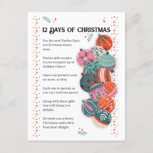 12 Days of Christmas Letter Holiday Postcard