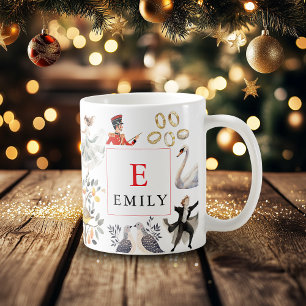 12 Days of Christmas Monogram Vintage Coffee Mug