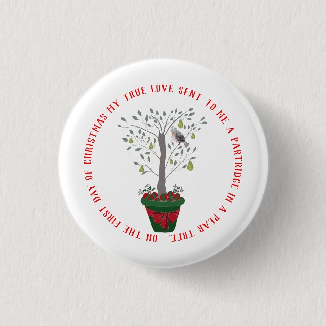 12 Days of Christmas Partridge in a Pear Tree Button (Front)