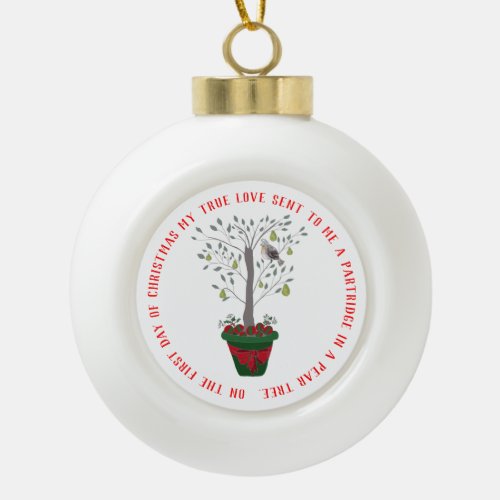 12 Days of Christmas Partridge in a Pear Tree Ceramic Ball Christmas Ornament