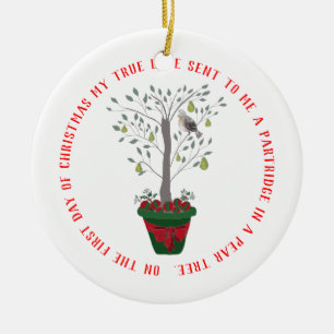 12 Days of Christmas Partridge in a Pear Tree Ceramic Ornament