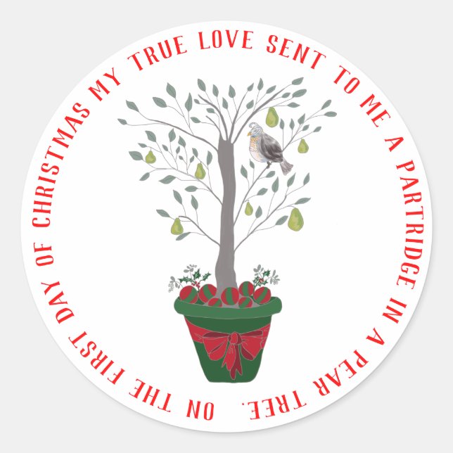 12 Days of Christmas Partridge in a Pear Tree Classic Round Sticker (Front)