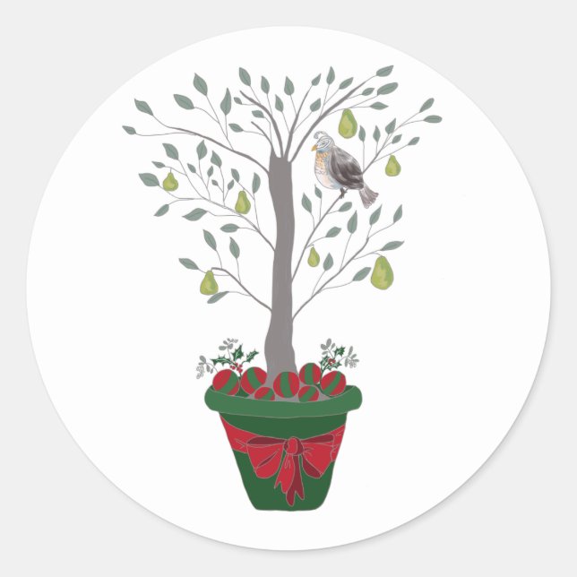 12 Days of Christmas Partridge in a Pear Tree Classic Round Sticker (Front)