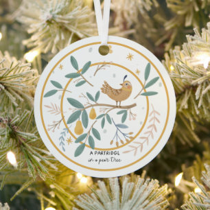 12 Days of Christmas Partridge in a Pear Tree Metal Ornament