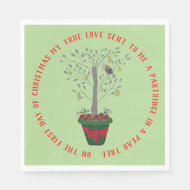 12 Days of Christmas Partridge in a Pear Tree Napkins (Front)