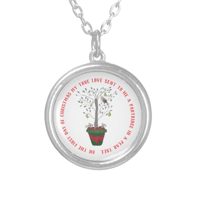 12 Days of Christmas Partridge in a Pear Tree Silver Plated Necklace (Front)