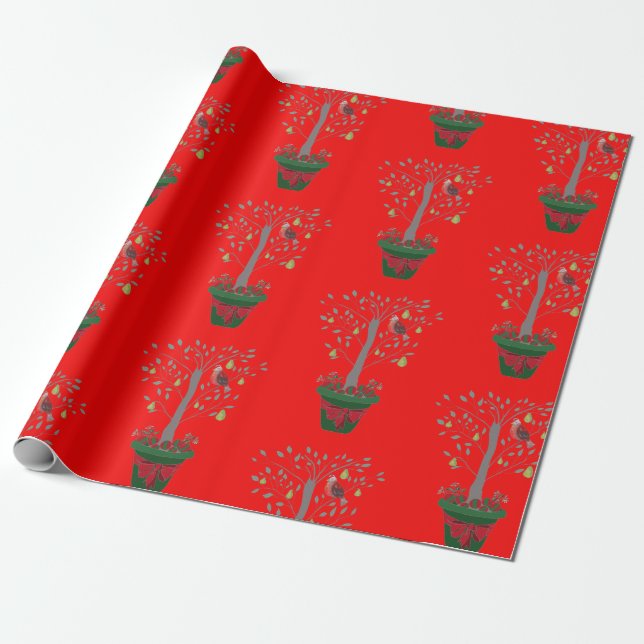 12 Days of Christmas Partridge in a Pear Tree Wrapping Paper (Unrolled)