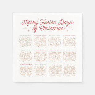 Twelve Days of Christmas Cloth Napkins - Set of 12 napkins – White