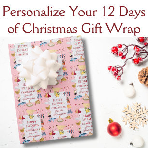 12 Days of Christmas Pastel Pink Personalized Wrapping Paper Sheets
