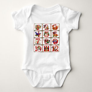 12 Days Of Christmas Quilt Print Gifts Baby Bodysuit