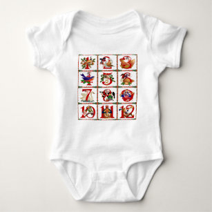 12 Days Of Christmas Quilt Print Gifts Baby Bodysuit