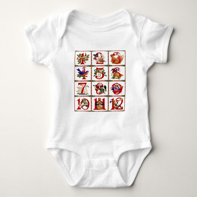 12 Days Of Christmas Quilt Print Gifts Baby Bodysuit (Front)
