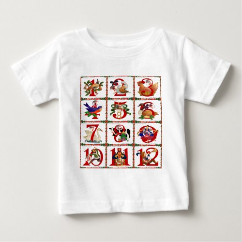12 Days Of Christmas Quilt Print Gifts Baby T_Shirt