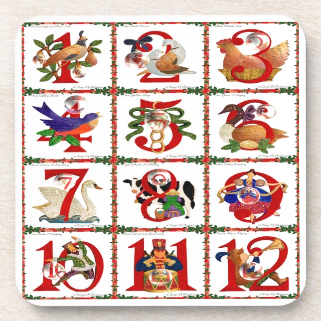 12 Days Of Christmas Quilt Print Gifts Beverage Coaster (Front)