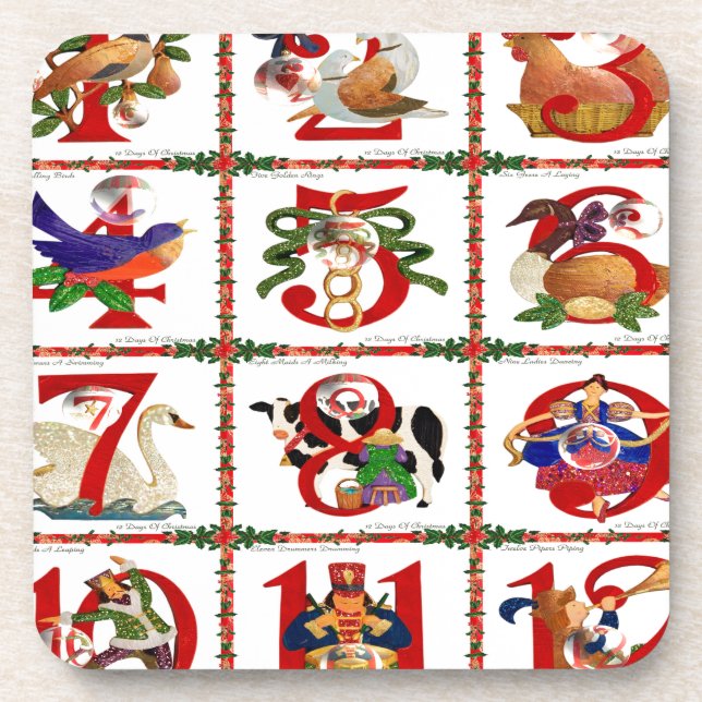 12 Days Of Christmas Quilt Print Gifts Beverage Coaster (Front)