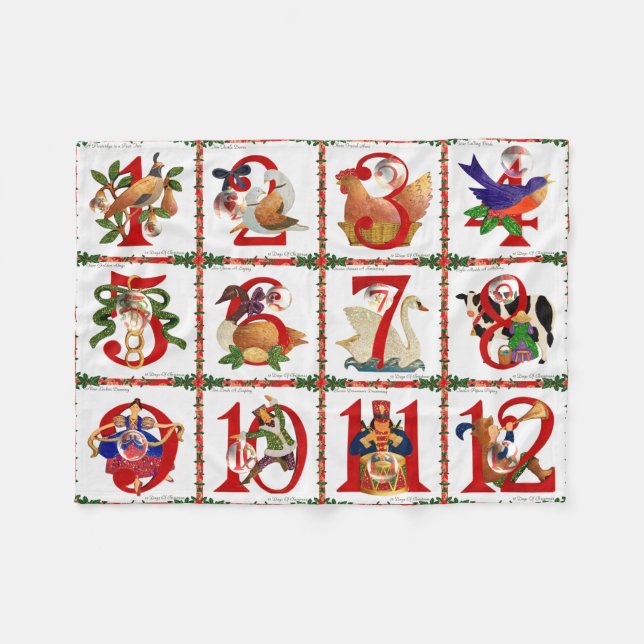 12 Days Of Christmas Quilt Print Gifts Fleece Blanket (Front (Horizontal))
