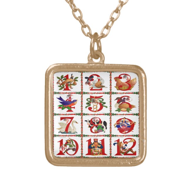12 Days Of Christmas Quilt Print Gifts Gold Plated Necklace (Front)