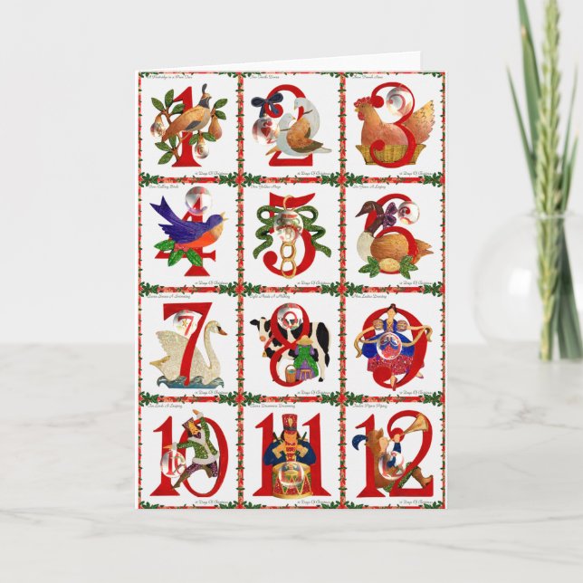 12 Days Of Christmas Quilt Print Gifts Holiday Card (Front)