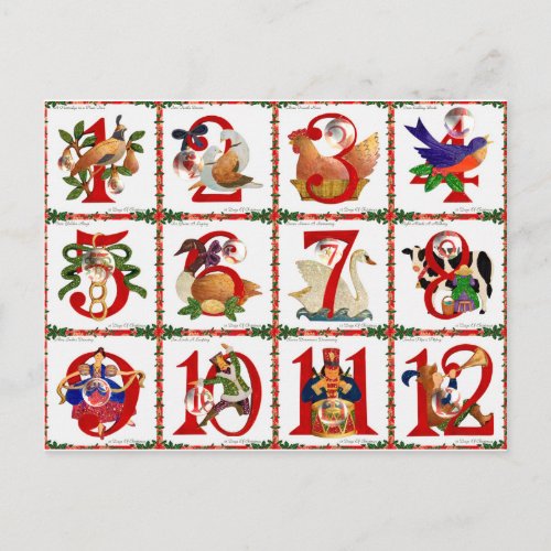 12 Days Of Christmas Quilt Print Gifts Holiday Postcard