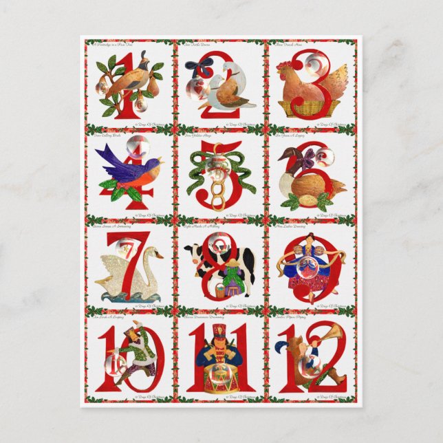 12 Days Of Christmas Quilt Print Gifts Holiday Postcard (Front)