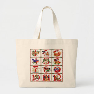 12 Days Of Christmas Quilt Print Gifts Large Tote Bag