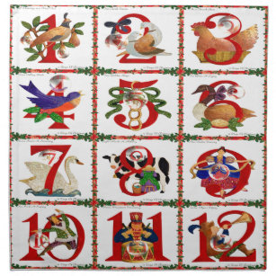 Twelve Days of Christmas Embroidered Cloth Napkins - Set of 12