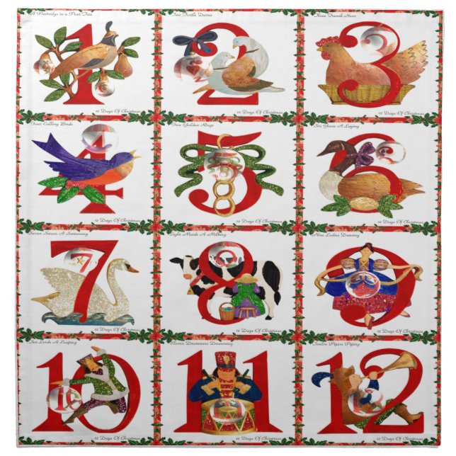 12 Days Of Christmas Quilt Print Gifts Napkin (Front)