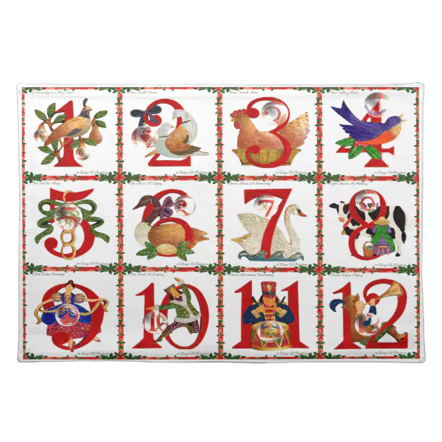 12 Days Of Christmas Quilt Print Gifts Placemat | Zazzle