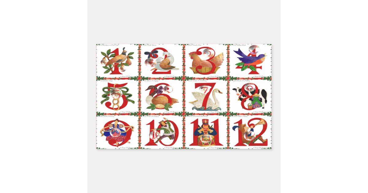 12 Days Of Christmas Quilt Print Gifts Rectangular Sticker | Zazzle