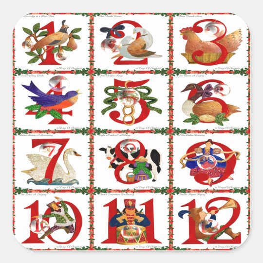 12 Days Of Christmas Quilt Print Gifts Square Sticker | Zazzle.com