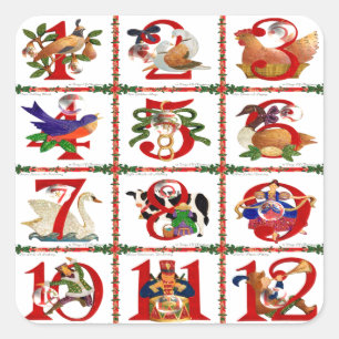 12 Days Of Christmas Quilt Print Gifts Square Sticker
