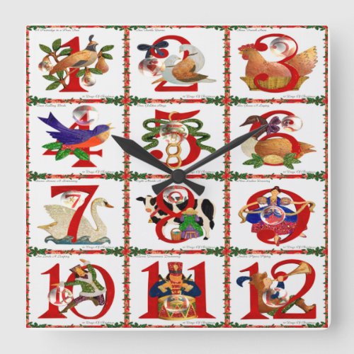12 Days Of Christmas Quilt Print Gifts Square Wall Clock