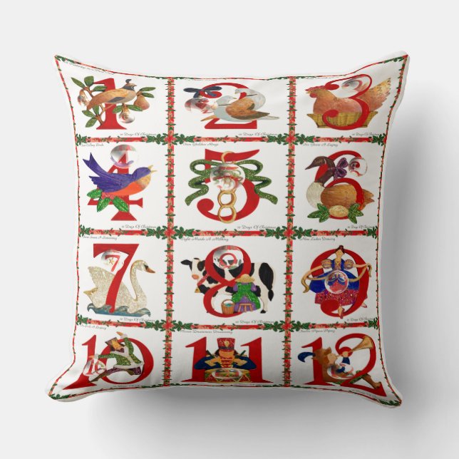 12 Days Of Christmas Quilt Print Gifts Throw Pillow (Front)