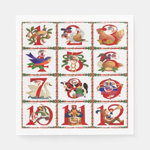 12 Days Of Christmas Quilt Print Paper Napkins