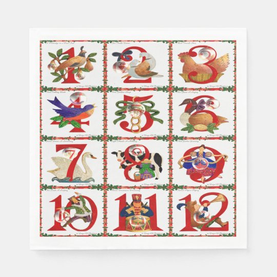 12 Days Of Christmas Quilt Print Paper Napkins | Zazzle.com
